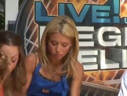 Kelly Ripa (L) and Regis Philbin enjoy tacos on 'Live with Regis & Kelly' in New York 08/04/11 (Footage by WireImage Video/Getty Images Entertainment Video) Stock Footage