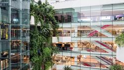 Many people use the escalator in the department store. Time lapse 4k Stock Footage