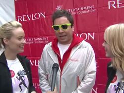INTERVIEW: Jimmy Fallon talks about what brings him back to the EIF Revlon Run/Walk year after year.  Shares what it means to see Times Square crowded with so many people for the cause Stock Footage