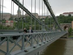 On the SzÃƒÂ©chenyi Chain Bridge, facing West Stock Footage