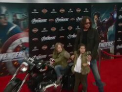 Chris Cornell (right) with kids at The Avengers World Premiere on 4/11/12 in Los Angeles Stock Footage