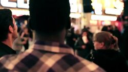 Friends show up to an outdoor concert in downtown Las Vegas Stock Footage