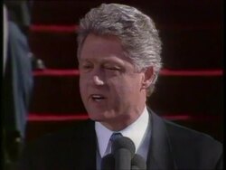 January 20, 1993 FILM MONTAGE MS Crowd/ CU Bill Clinton inauguration speech - 'This is our time. Let us embrace it.'/ WS Clinton and crowd/ Washington DC/ AUDIO Stock Footage