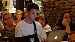Debate viewers in Indiana react while watching on TV as Donald Trump and Hillary Clinton debate for the second time in St. Louis Stock Footage