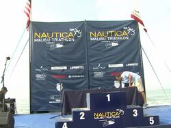 ATMOSPHERE - Award ceremony at Nautica Malibu Triathlon Presented by Equinox on 9/8/13 in Malibu, CA. Stock Footage