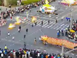MS T/L Dongdaemun street procession on Buddha's Birthday / Seoul, South Korea Stock Footage
