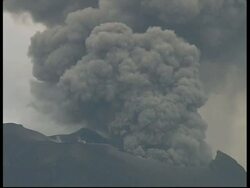 MS grey smoke and ash cloud billow from crater into sky, Mount Tunguragua, Ecuador Stock Footage