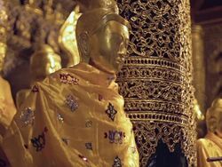 MS Shot of golden Buddha statues / Yangon, Yangon Division, Myanmar  Stock Footage