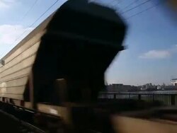 WS View of arrival of freight train on bridge /Cologne, North Rhine-Westphalia, Germany  Stock Footage