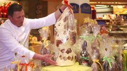 Chocolate Easter Bunny production at Confiserie Felicitas in Italy Stock Footage