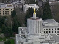 WS AERIAL ZI Statue of oregon pioneer / Oregon, United States Stock Footage