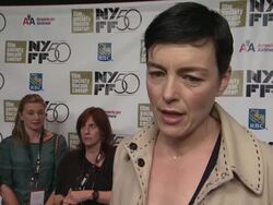 INTERVIEW: Olivia Williams on how she prepared for the role, how she wanted to show the more intimate nuances of this public figure, on what a wonderful actor he is, seeing his transformation into the President  Stock Footage