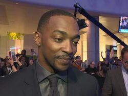INTERVIEW - Anthony Mackie on being in a superhero movie, how hard filming was, the appeal of Captain America, what a British one would be like at 'Captain America: The Winter Soldier' UK film premiere Stock Footage