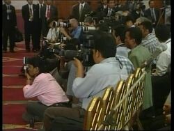 Includes Thurs pix of Wahid after impeachment vote. News Clip