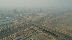 Aerial View of Air Pollution In China Stock Footage