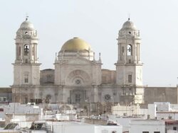 MS View of Cathedral in City / Cadiz, Andalusia, Spain  Stock Footage