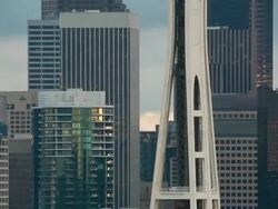 Static zoomed view toward the Space Needle and downtown Seattle. Stock Footage