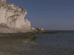 MS View of Cala de Enmedio Beach and Volcanic Cliffs at Cabo de Gata Natural Park / Agua Amarga, Andalusia, Spain Stock Footage