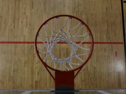 MS Two young men playing basketball against each-other inside  gymnasium / Minneapolis, Minnesota, United States  Stock Footage