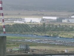 WS AERIAL Shot of traffic at Saint Nazaire Bridge / Pais de la Loire, France Stock Footage