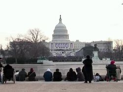 January 20, 2009 WS Spectators in front of the Capitol Building at the inauguration of Barack Obama / Washington DC / AUDIO Stock Footage