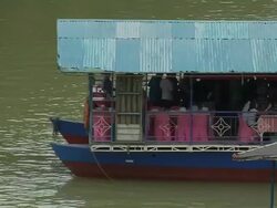 Pull Back Shot Floating Restaurant Loboc River Manila Metro Manila Philippines  Stock Footage
