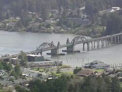 WS AERIAL ZO View of Siuslaw river bridge / Oregon, United States Stock Footage
