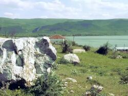 Rock by the lake Stock Footage