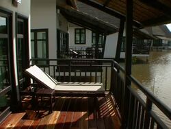 MS Porch of tropical resort villa near river / Sihanoukville, Cambodia Stock Footage
