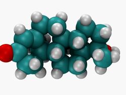 CGI showing space-filling three-dimensional molecular model of methyltestosterone, an anabolic steroid Stock Footage