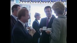 Princess Diana talking to Terry Wogan & Nicholas Witchell on a visit to St Mary's Hospital News Clip