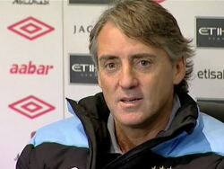 Man City manager Roberto Mancini previews Chelsea Stock Footage
