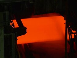 CU Shot of making process steel, molten steel bar at end of production / Gwangyang, Jeollanamdo, South Korea Stock Footage