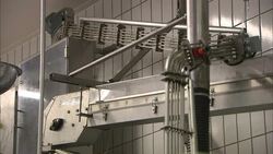 Jars of frankfurters speed along a conveyor belt. Stock Footage