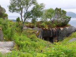 Alseund, Aksla mountain, bunker from World War II Stock Footage
