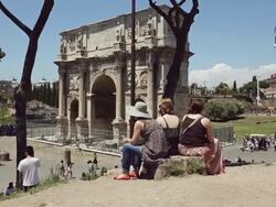 Tourists by the Coliseum of Rome Stock Footage