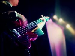 Musician is playing the bass guitar. Stock Footage