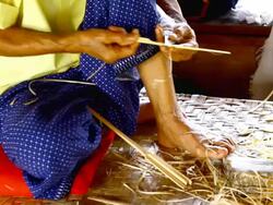 knife peeling bamboo for make basket, Thailand Stock Footage
