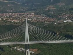 Panning Across Millau Viaduct Stock Footage