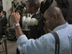 July 2, 2009 MS Press photographer at President Obama's healthcare reform townhall meeting / Annandale, Virginia  Stock Footage