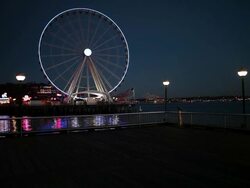 The Seattle Waterfront at night during the summer season. Stock Footage