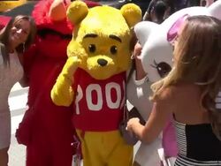 Dina Manzo, Teresa Aprea & Nicole Napolitano in Times Square with Disney & Sesame Street characters Stock Footage