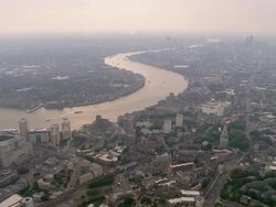 Aerial view wide shot cityscape from Canary Wharf / Greenwich, London Stock Footage