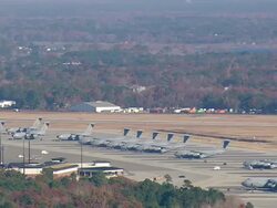 WS AERIAL Army plane on airport / South Carolina, United States Stock Footage