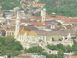 MS AERIAL Shot of Matthias church / Budapest, Hungary Stock Footage