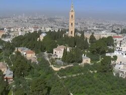 Aerial the church of Ascension on Mount of Olives in eastern Jerusalem, Israel Stock Footage