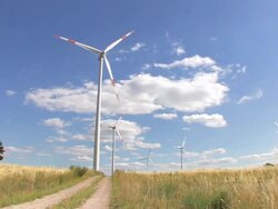 wind turbines on a field Stock Footage