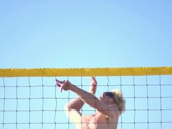  A man spiking a beach volleyball. - Slow Motion - filmed at 240 fps Stock Footage