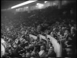 B/W 1961 crowd in stands in Olympia Stadium during Stanley Cup / Detroit / newsreel Stock Footage