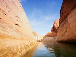 MS POV Traveling through lake in red sandstone cliffs / ARIZONA,United States    Stock Footage